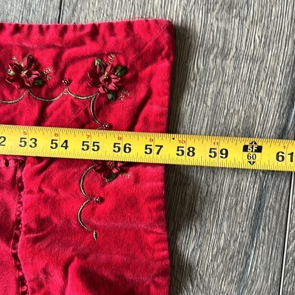 Hobby Lobby tablecloth red faux velvet soft 8 ft x 4.5 ft embroidered